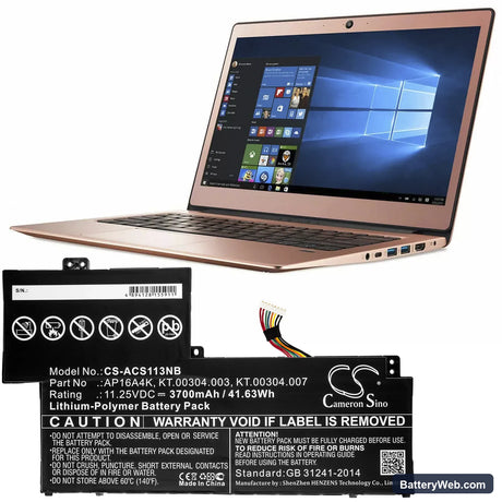 Acer Swift 1 SF113-31-P2VH Replacement Battery, 11.25V, 3700mAh, Li-Polymer 5