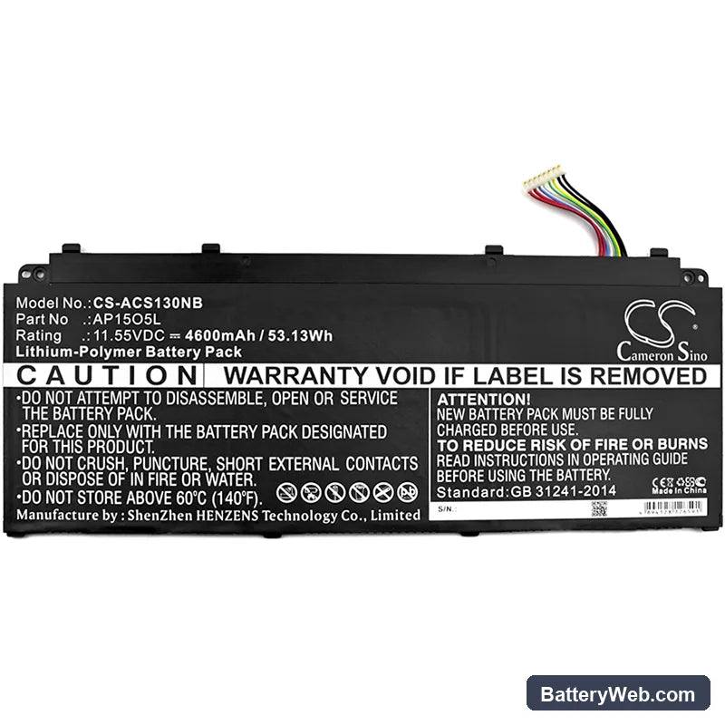 Acer Aspire S 13 Replacement Battery, 11.55V, 4600mAh, Li-Polymer 3