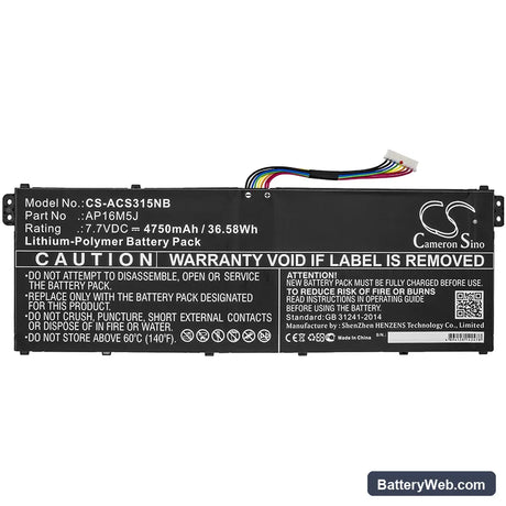 Acer Aspire 3 A315-21 Replacement Battery, 7.7V, 4750mAh, Li-Polymer 3