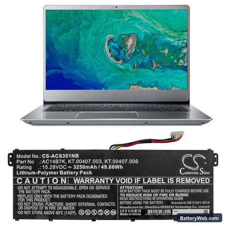Acer Spin 5 SP515-51GN-84KQ Replacement Battery, 15.28V, 3250mAh, Li-Polymer 5