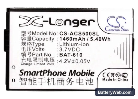 Acer CloudMobile S500 Replacement Battery, 3.7V, 1460mAh, Li-ion 5