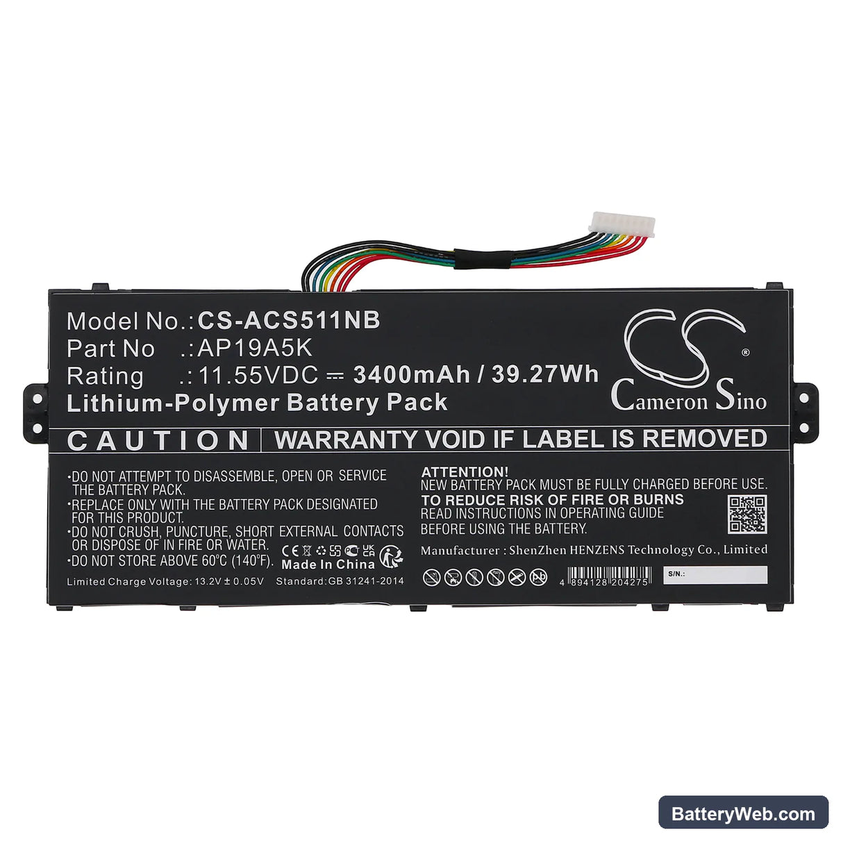 Acer Chromebook Spin 511 R752T-C3M5 Replacement Battery, 11.55V, 3400mAh, Li-Polymer 3