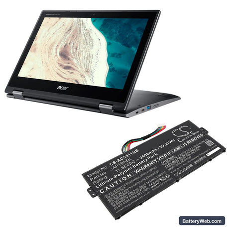 Acer Chromebook Spin 511 R752T-C3M5 Replacement Battery, 11.55V, 3400mAh, Li-Polymer 6