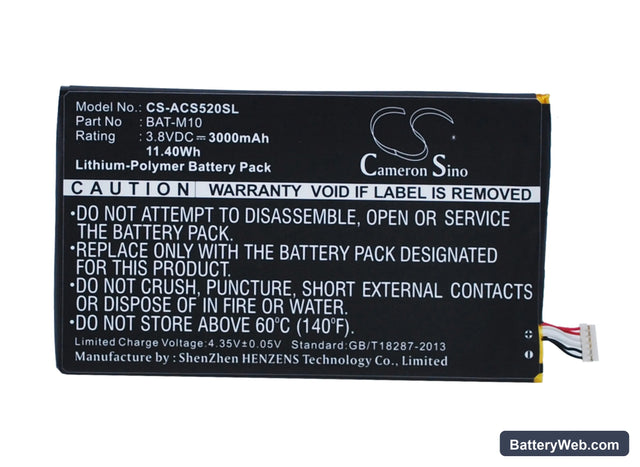 Acer Liquid S2 Replacement Battery, 3.8V, 3000mAh, Li-Polymer 1
