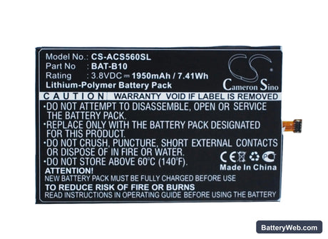Acer Liquid Jade Replacement Battery, 3.8V, 1950mAh, Li-Polymer 1