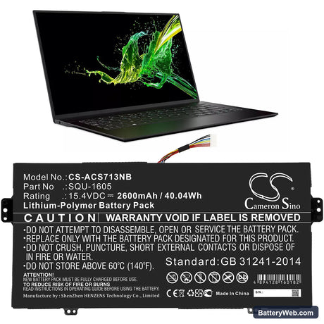 Acer SF713-51-M0AK Replacement Battery, 15.4V, 2600mAh, Li-Polymer 5