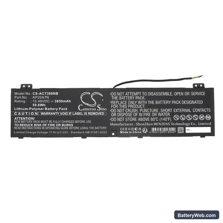 Acer Predator Triton 300 SE PT314-51S-52ML Replacement Battery, 15.48V, 3850mAh, Li-Polymer 3