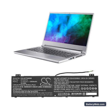 Acer Predator Triton 300 SE PT314-51S-52ML Replacement Battery, 15.48V, 3850mAh, Li-Polymer 6