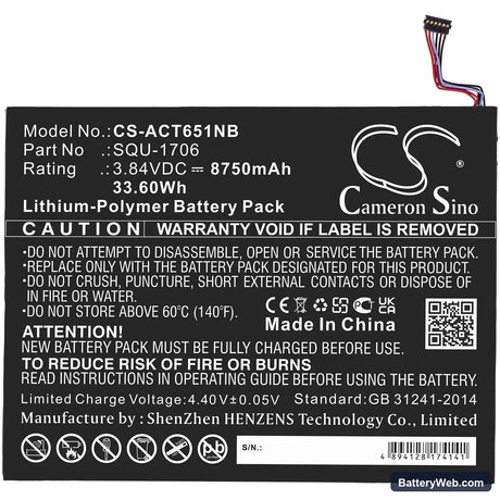 Acer Chromebook Tab 10 Replacement Battery, 3.84V, 8750mAh, Li-Polymer 3
