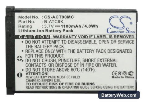Oregon Scientific ATC9k Action Camera Replacement Battery, 3.7V, 1100mAh, Li-ion 5
