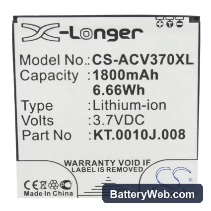 Acer Liquid E2 Replacement Battery, 3.7V, 1800mAh, Li-ion 5