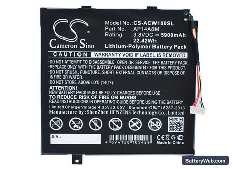 Acer Iconia Tab 10 A3-A20 Replacement Battery, 3.8V, 5900mAh, Li-Polymer 1
