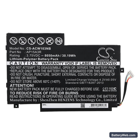 Acer Aspire Switch 10E Replacement Battery, 3.75V, 8050mAh, Li-Polymer 3