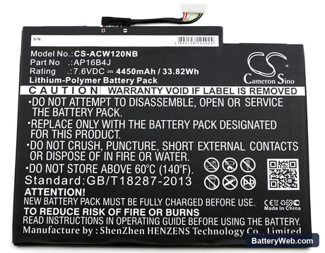 Acer Aspire Switch Alpha 12 Replacement Battery, 7.6V, 4450mAh, Li-Polymer 3