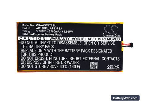 Acer Iconia B1-720 Replacement Battery, 3.7V, 2700mAh, Li-Polymer 5