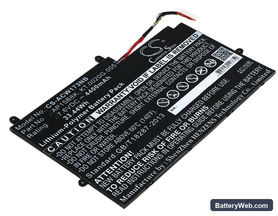 Acer Aspire Switch 11 SW5-173 Replacement Battery, 7.6V, 4400mAh, Li-Polymer 1