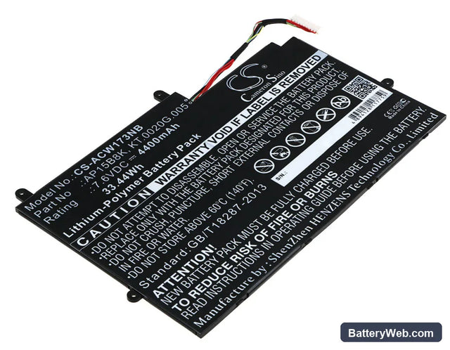 Acer Aspire Switch 11 SW5-173 Replacement Battery, 7.6V, 4400mAh, Li-Polymer 1