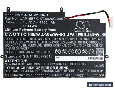 Acer Aspire Switch 11 SW5-173 Replacement Battery, 7.6V, 4400mAh, Li-Polymer 5