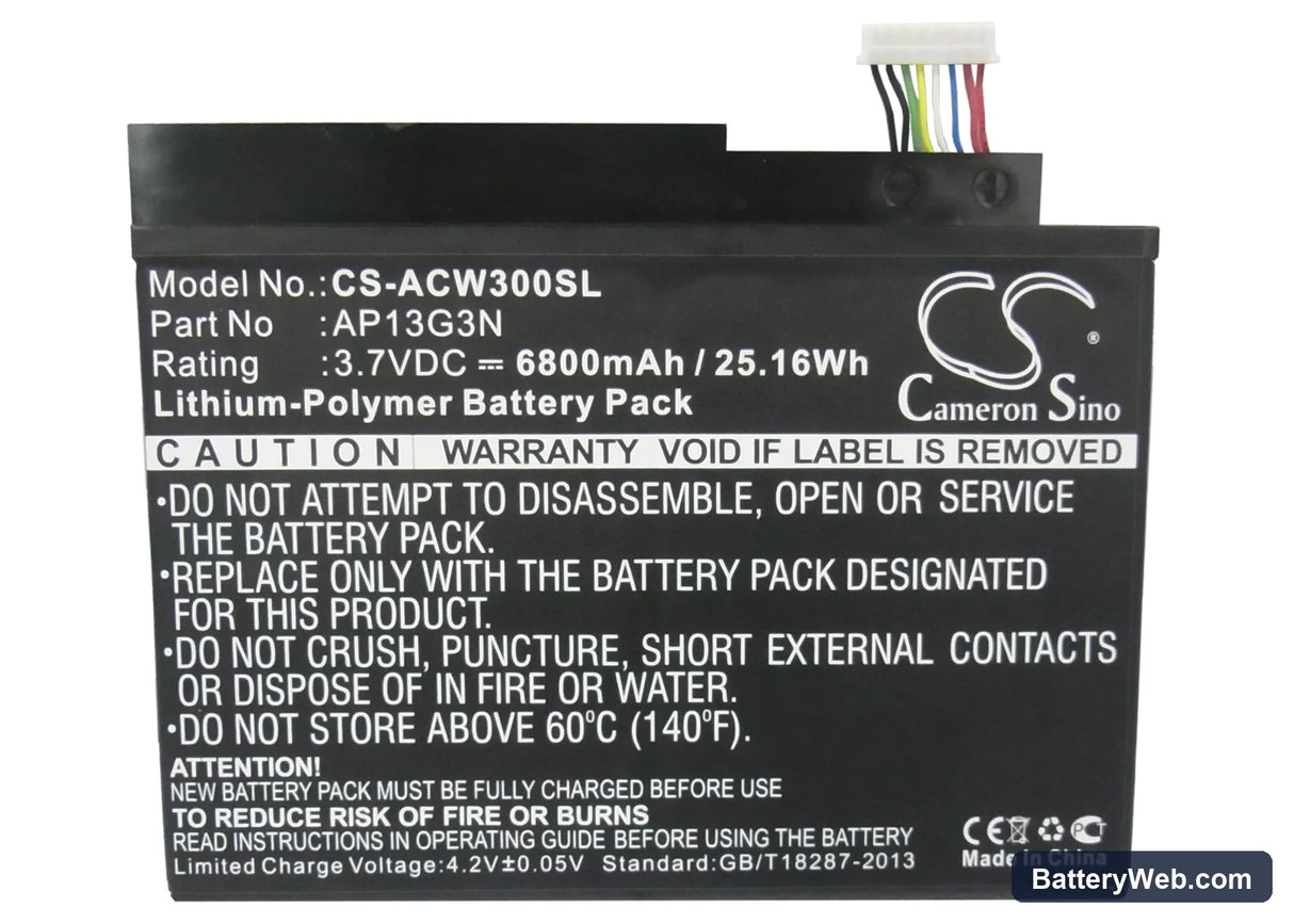 Acer Iconia Tab W3 Replacement Battery, 3.7V, 6800mAh, Li-Polymer 5