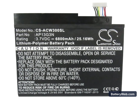Acer Iconia Tab W3 Replacement Battery, 3.7V, 6800mAh, Li-Polymer 5