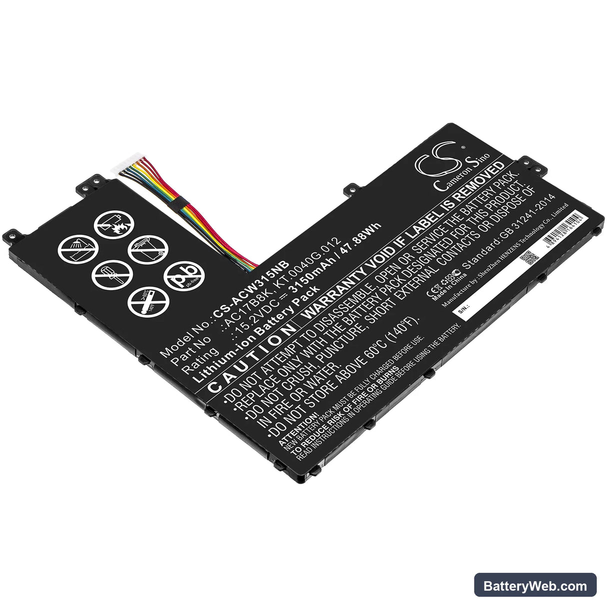 Acer Swift 3 SF315-52G-54DA Replacement Battery, 15.2V, 3150mAh, Li-ion 1