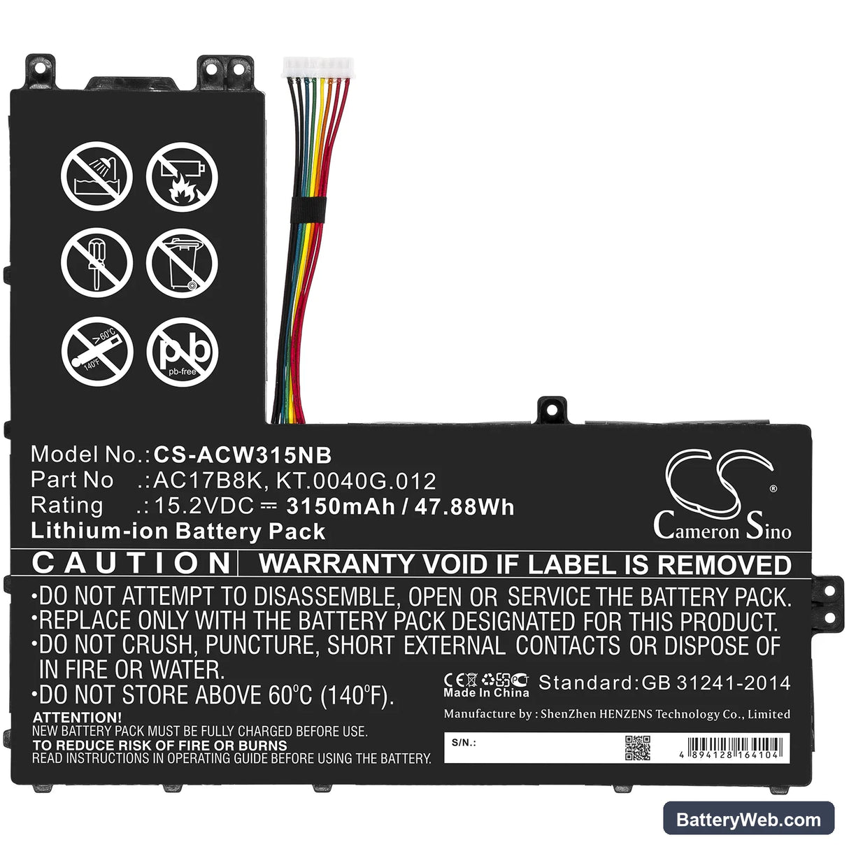 Acer Swift 3 SF315-52G-54DA Replacement Battery, 15.2V, 3150mAh, Li-ion 3