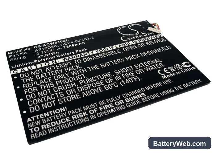 Acer Iconia Tab W510 Replacement Battery, 3.7V, 7300mAh, Li-Polymer 1