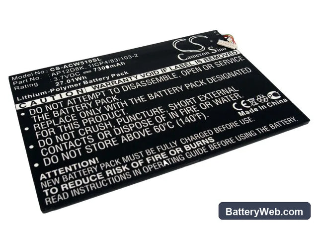 Acer Iconia Tab W510 Replacement Battery, 3.7V, 7300mAh, Li-Polymer 1