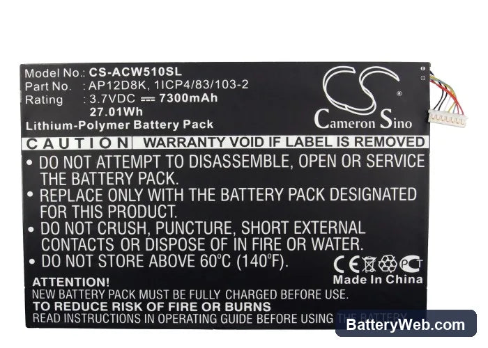 Acer Iconia Tab W510 Replacement Battery, 3.7V, 7300mAh, Li-Polymer 5