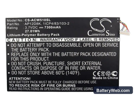 Acer Iconia Tab W510 Replacement Battery, 3.7V, 7300mAh, Li-Polymer 5