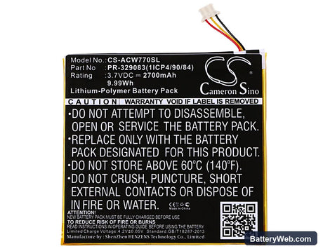 Acer Iconia One 7 B1-770 Replacement Battery, 3.7V, 2700mAh, Li-Polymer 5