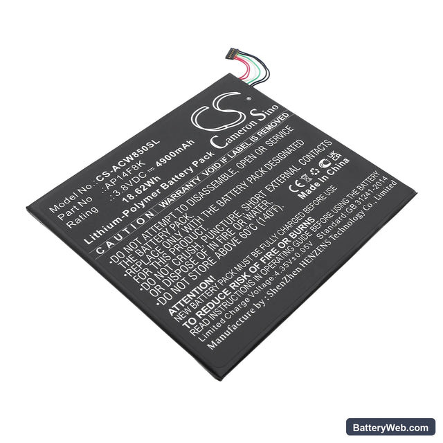 Acer Iconia Tab A1-850 Replacement Battery, 3.8V, 4900mAh, Li-Polymer 1