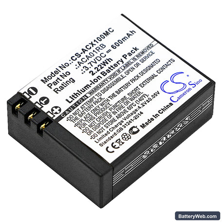 ACTIVEON CX Replacement Battery, 3.7V, 600mAh, Li-Polymer 1