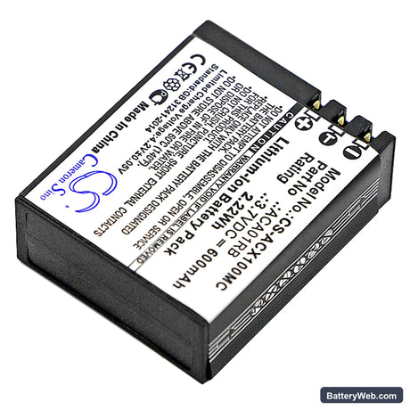 ACTIVEON CX Replacement Battery, 3.7V, 600mAh, Li-Polymer 2