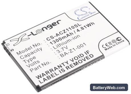 Acer Liquid Z110 Dou Replacement Battery, 3.7V, 1300mAh, Li-ion 1