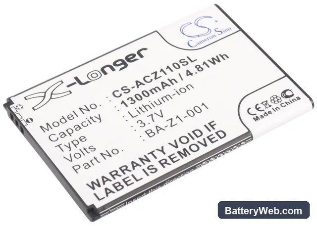 Acer Liquid Z110 Dou Replacement Battery, 3.7V, 1300mAh, Li-ion 1