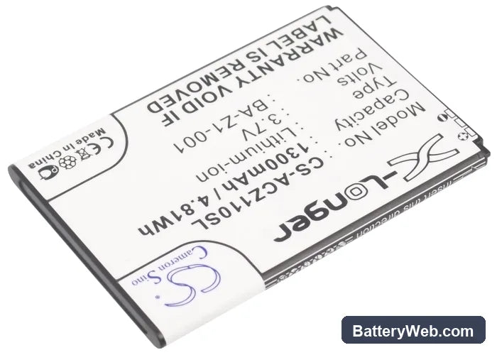 Acer Liquid Z110 Dou Replacement Battery, 3.7V, 1300mAh, Li-ion 2