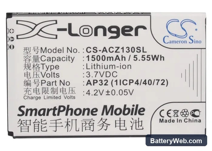 Acer Liquid Z3 Replacement Battery, 3.7V, 1500mAh, Li-ion 5