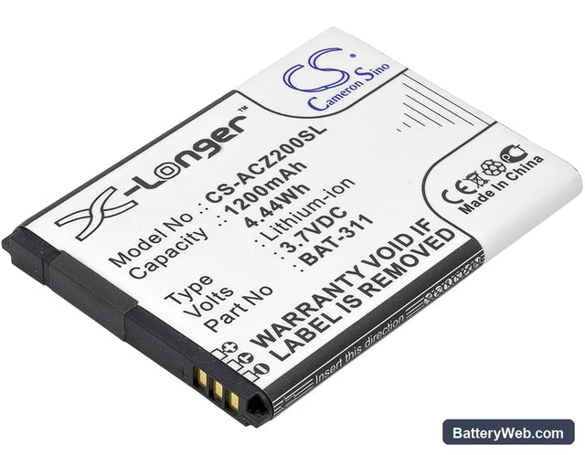Acer Liquid Z200 Replacement Battery, 3.7V, 1200mAh, Li-ion 1