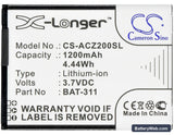 Acer Liquid Z200 Replacement Battery, 3.7V, 1200mAh, Li-ion 5
