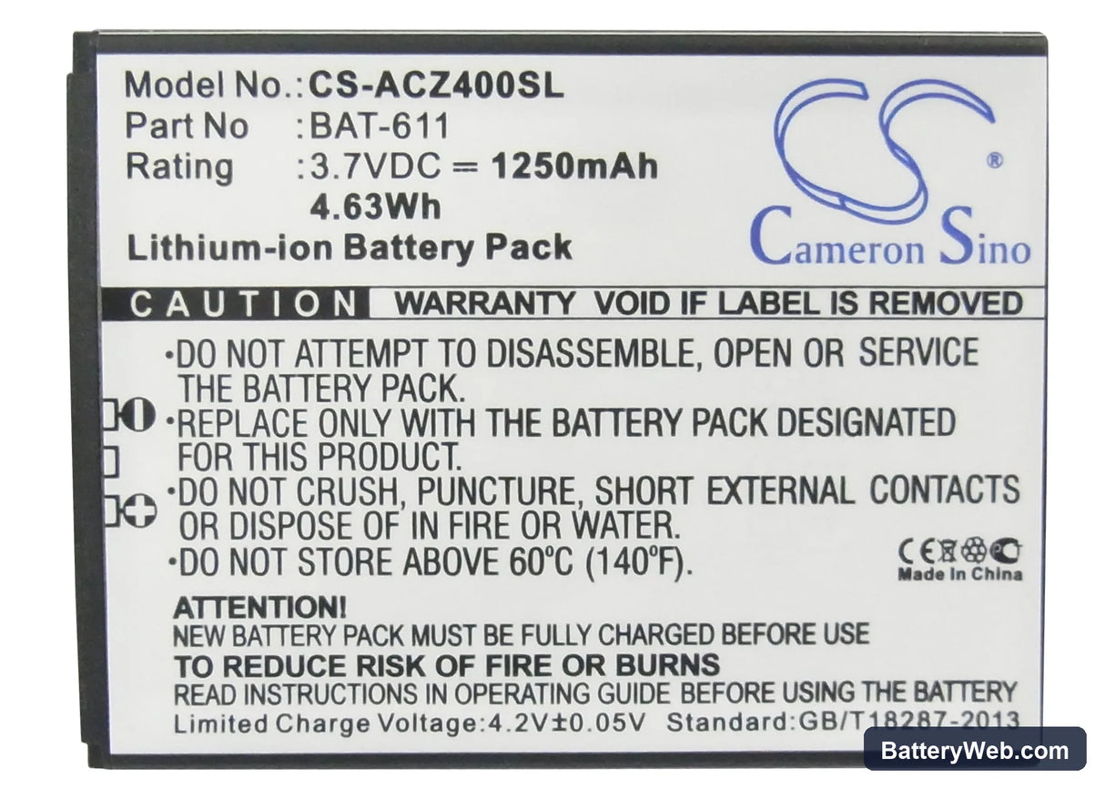 Acer Liquid Z4 Replacement Battery, 3.7V, 1250mAh, Li-ion 5
