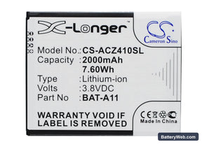 Acer Liquid Z410 Replacement Battery, 3.8V, 2000mAh, Li-ion 1