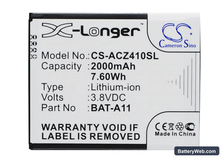Acer Liquid Z410 Replacement Battery, 3.8V, 2000mAh, Li-ion 1