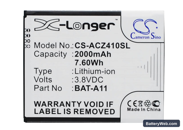 Acer Liquid Z410 Replacement Battery, 3.8V, 2000mAh, Li-ion 1