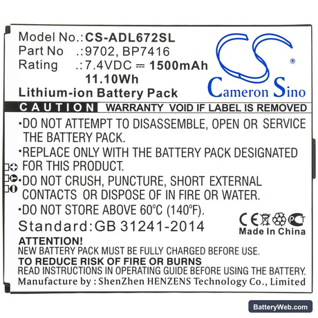 Additel 672 Replacement Battery, 7.4V, 1500mAh, Li-ion 3