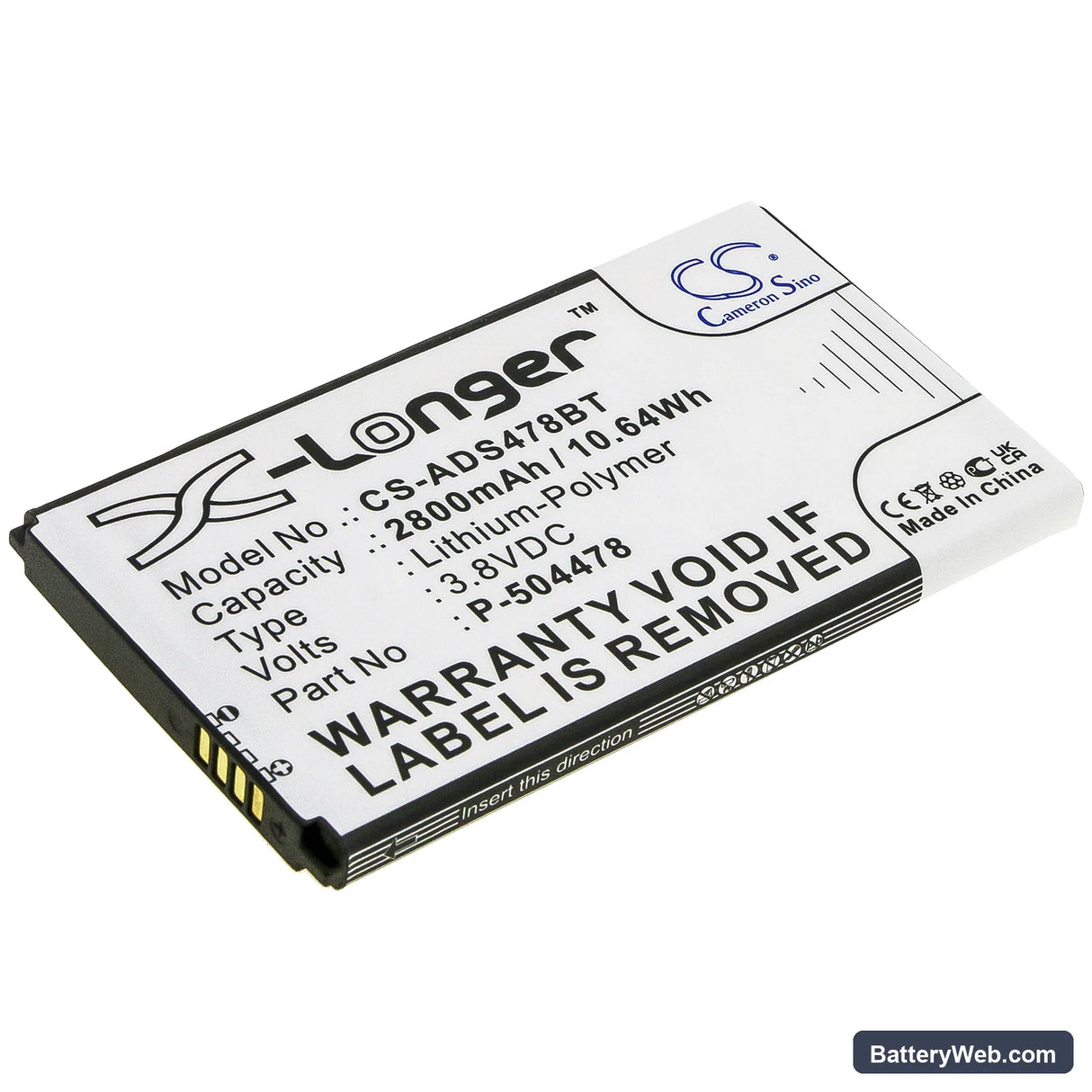 ADT Command Secondary Color Touchscreen Keypad Replacement Battery, 3.8V, 2800mAh, Li-Polymer 1