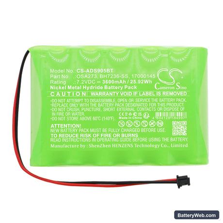 ADT SCW9057G-433 Replacement Battery, 7.2V, 3600mAh, Ni-MH 3