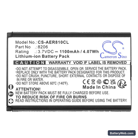 AEi VX-8x08 Replacement Battery, 3.7V, 1100mAh, Li-ion 3