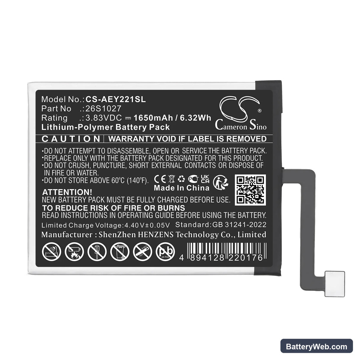 Amazon Kindle Paperwhite 11th Replacement Battery, 3.83V, 1650mAh, Li-Polymer 3