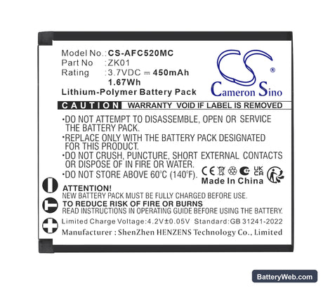 AgfaPhoto Realishot DC5200 Replacement Battery, 3.7V, 450mAh, Li-Polymer 3
